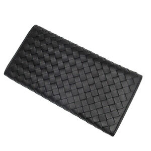 Bottega Veneta Long Bifold Black Leather Wallet